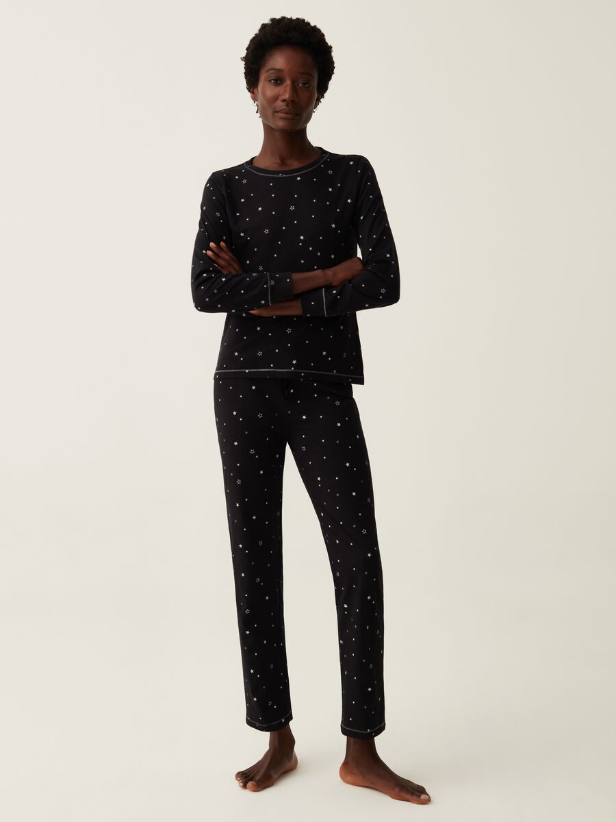 Pantalone pigiama in cotone stampa stelline_0
