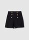 Black regular fit shorts with high waist and gold buttons_4