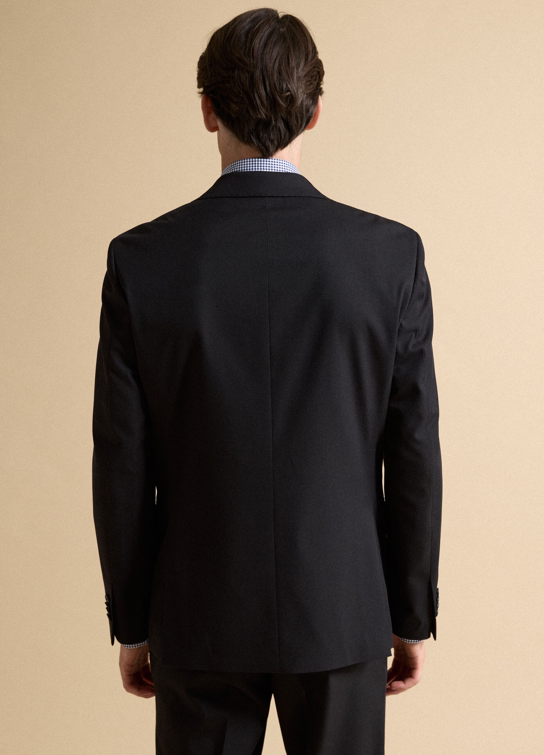 Black stretch viscose blazer with classic lapels