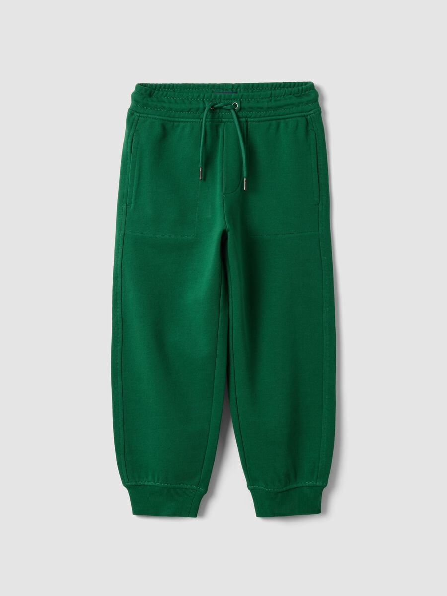 Pantaloni jogger verdi in puro cotone con vita elasticizzata per bambino_0
