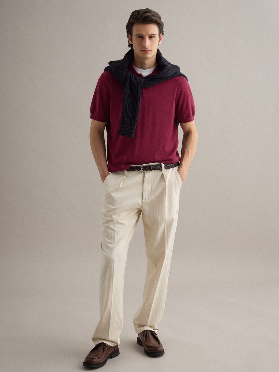 Red regular fit polo shirt in a cotton, linen and silk blend_2