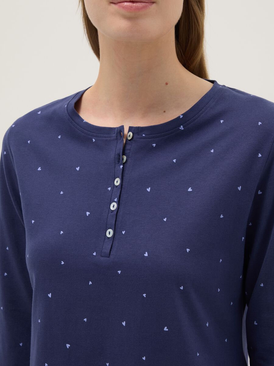 Blue pure cotton nightdress with hearts and serafina collar_3