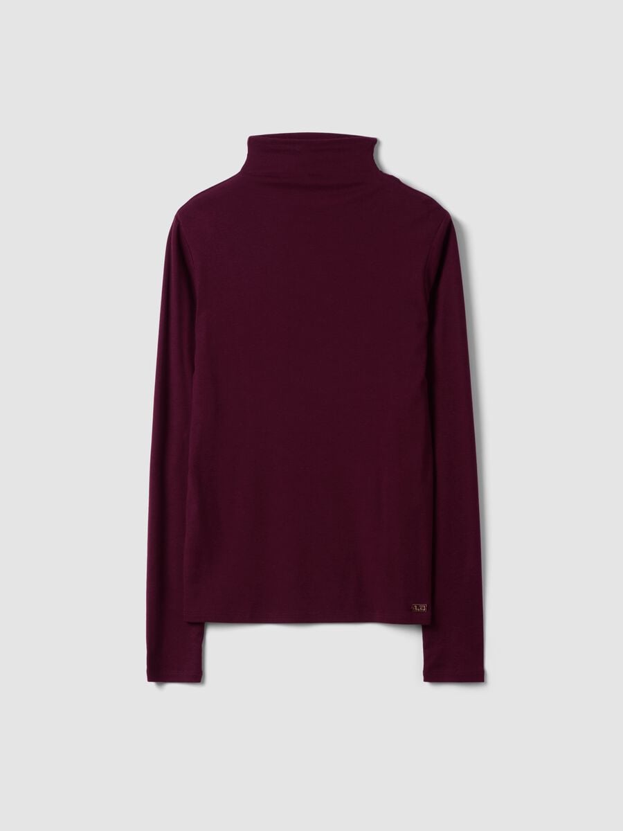 T-shirt viola in lyocell e lana elasticizzata con collo a lupetto regular fit_4