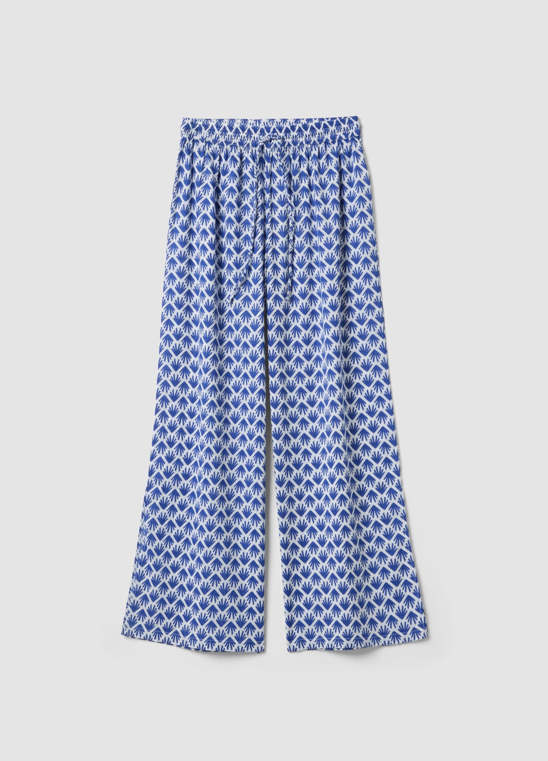 Long pure cotton multicolour floral-print trousers