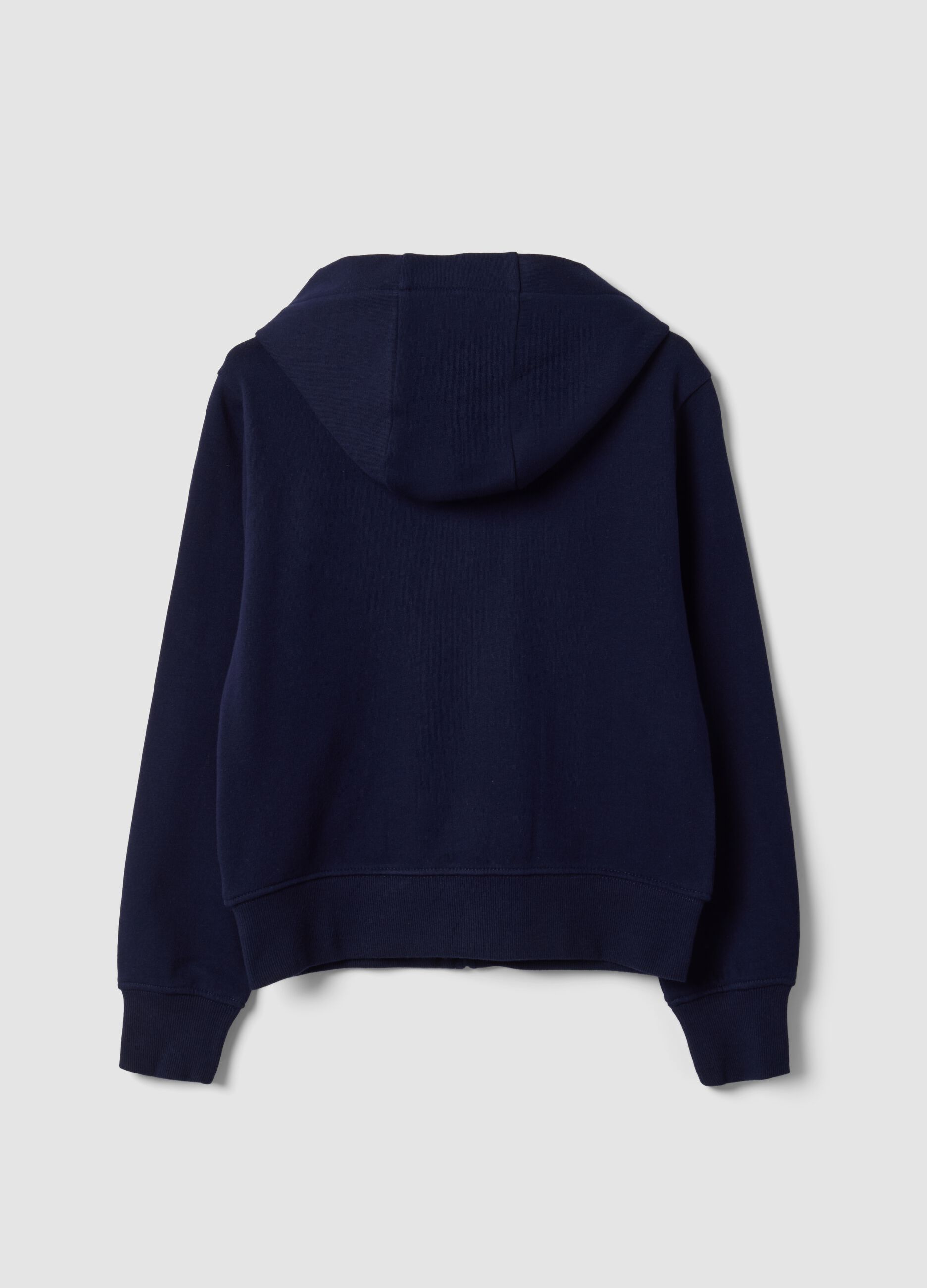 Blue organic cotton hooded zip-up sweatshirt with star detail for girls