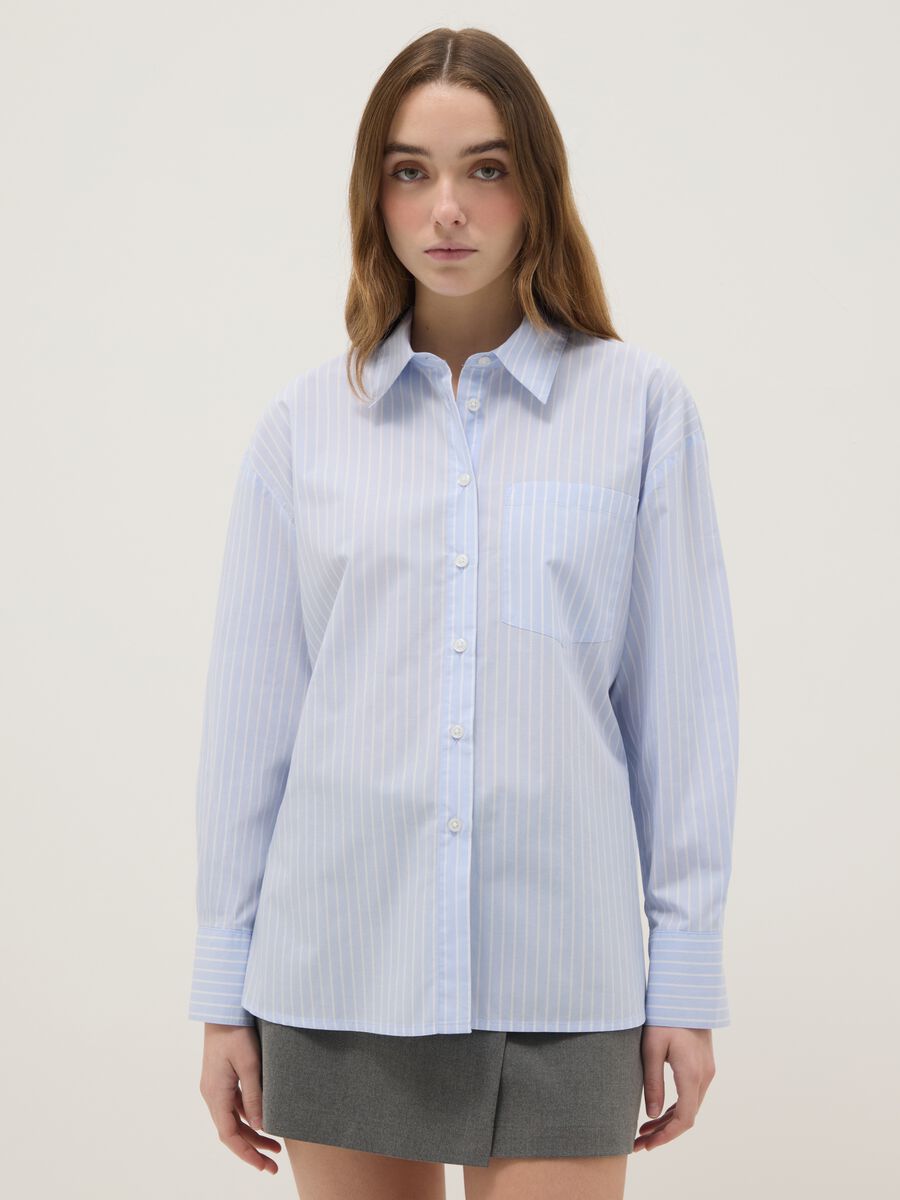 Blue striped pure cotton shirt regular fit_1