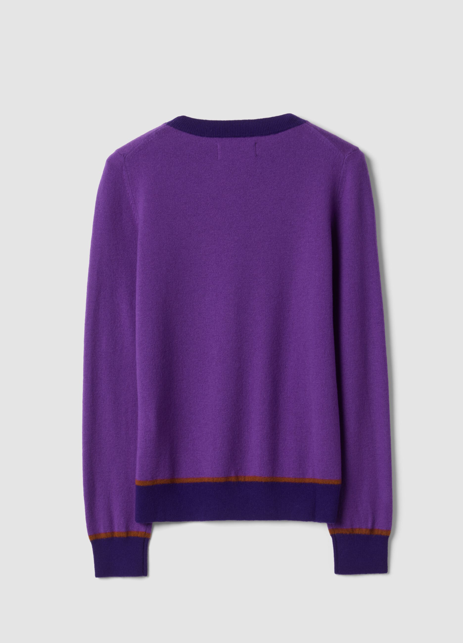 Maglia viola in pura lana girocollo