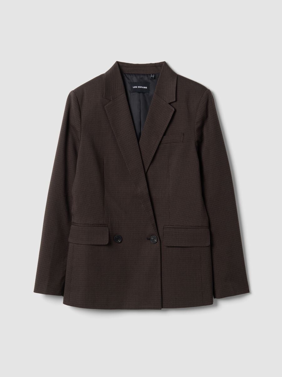 Blazer marrone in viscosa elasticizzata regular fit a microquadri_4