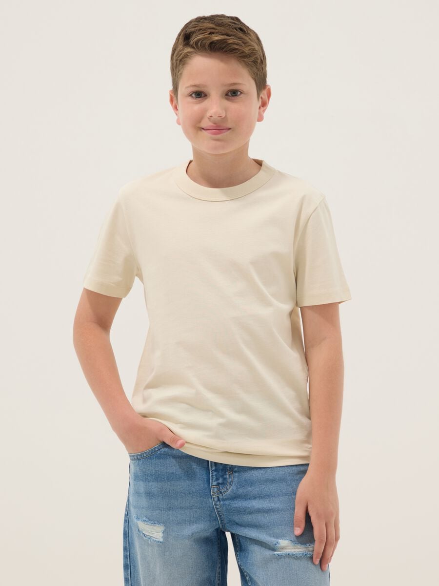 Beige pure cotton boys&rsquo; regular fit T-shirt_0