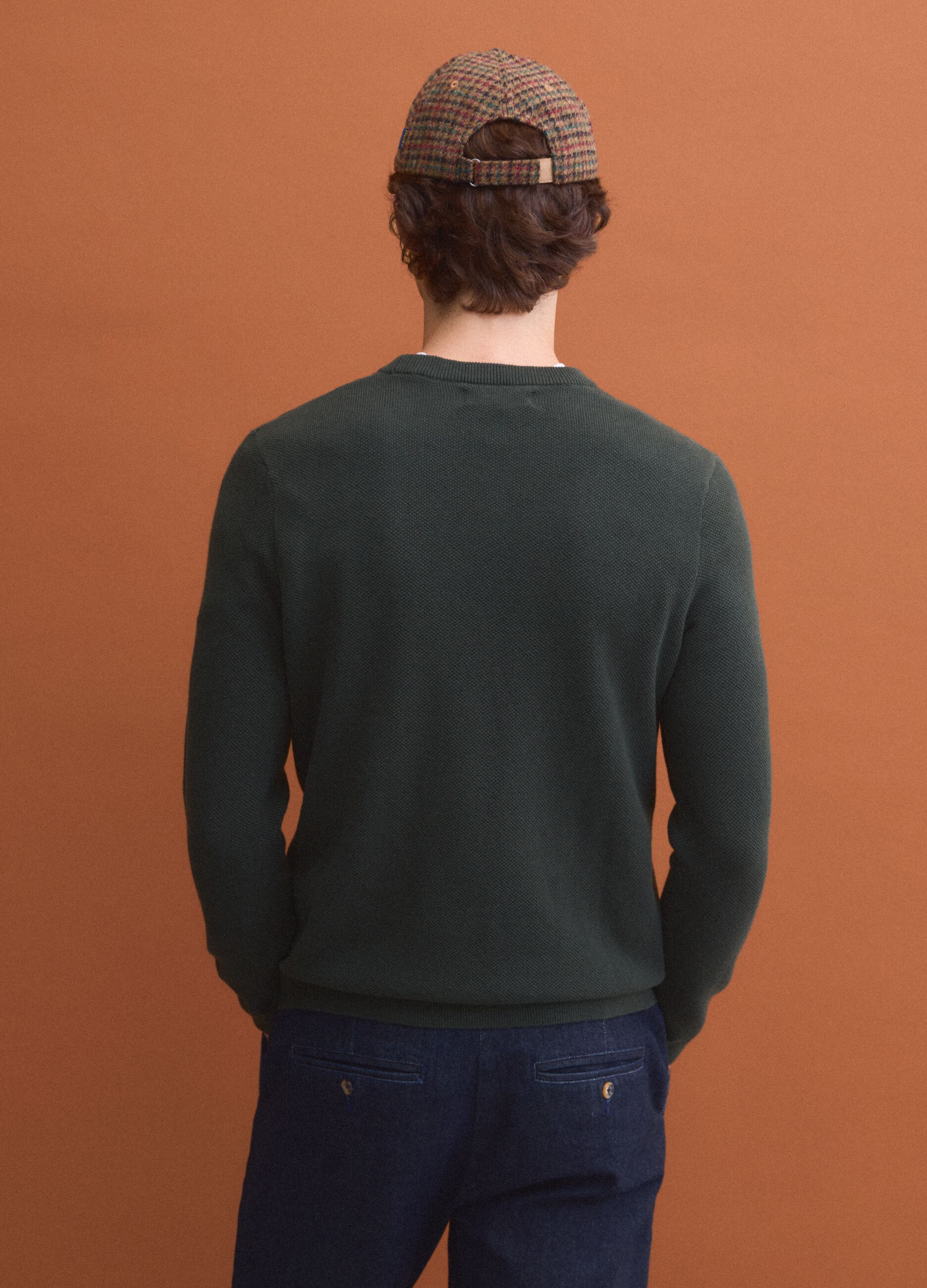 Green pure cotton crew-neck jumper, regular fit
