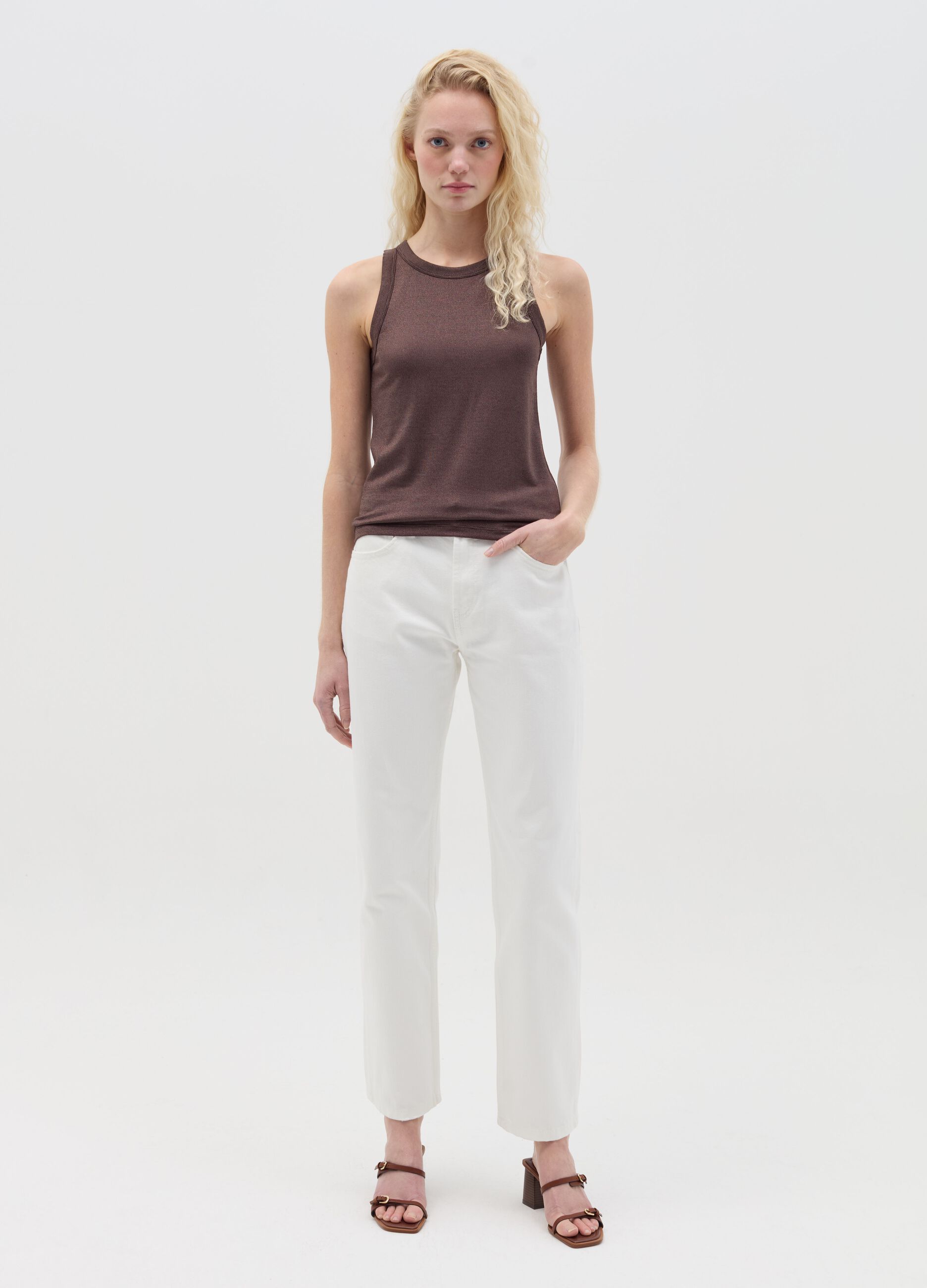 Brown tank top in lurex