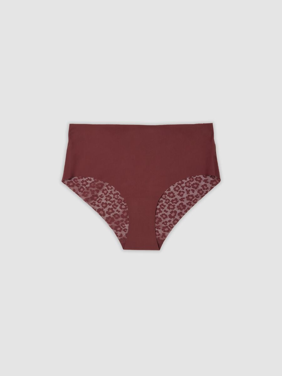 Slip rosso in tessuto elasticizzato con inserti floreali_4