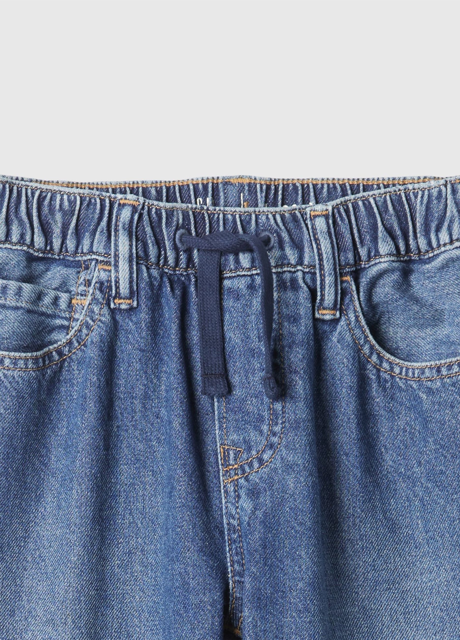 Denim joggers with drawstring and pockets
