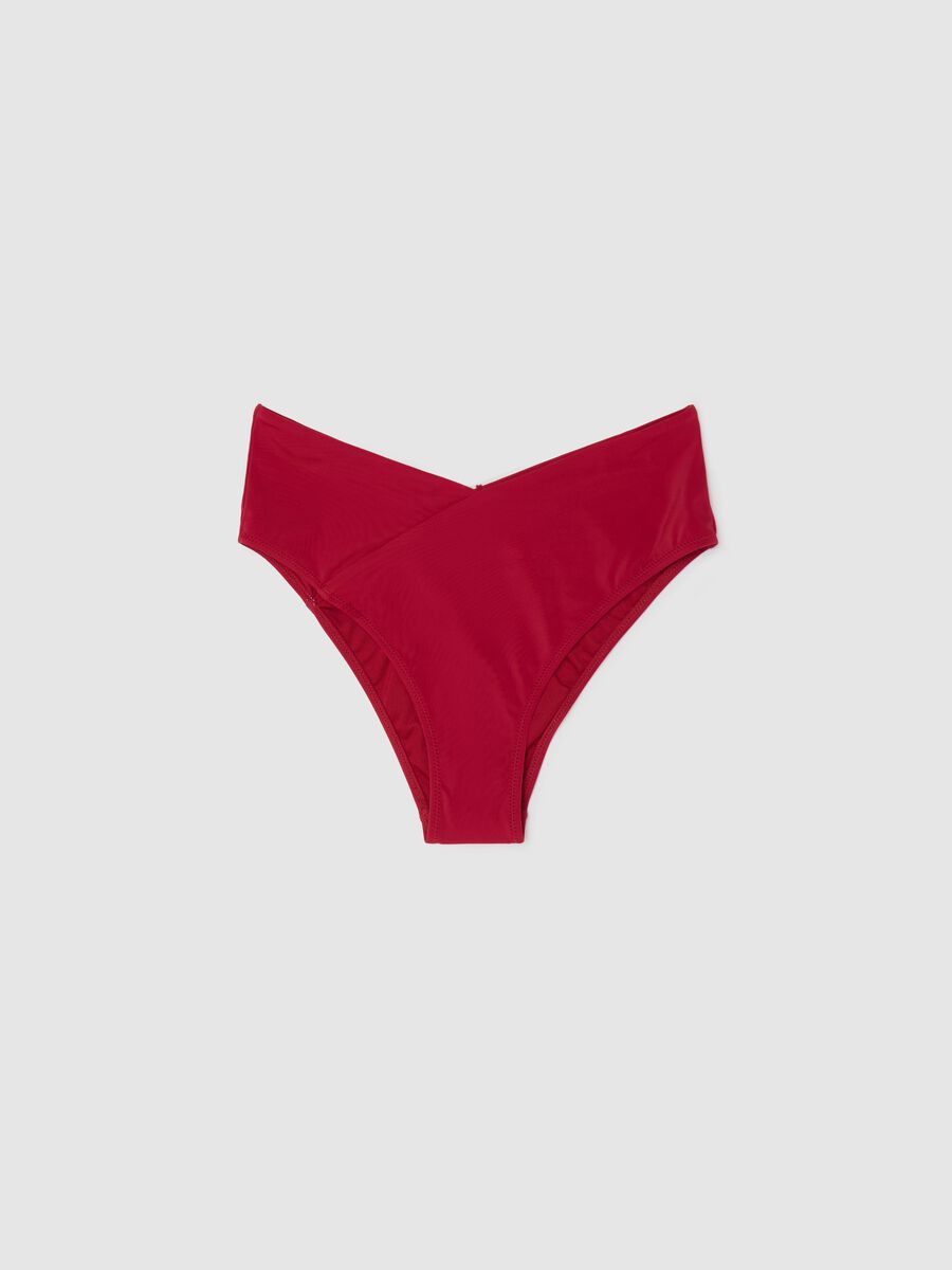 Women’s high-rise briefs in red stretch fabric._0