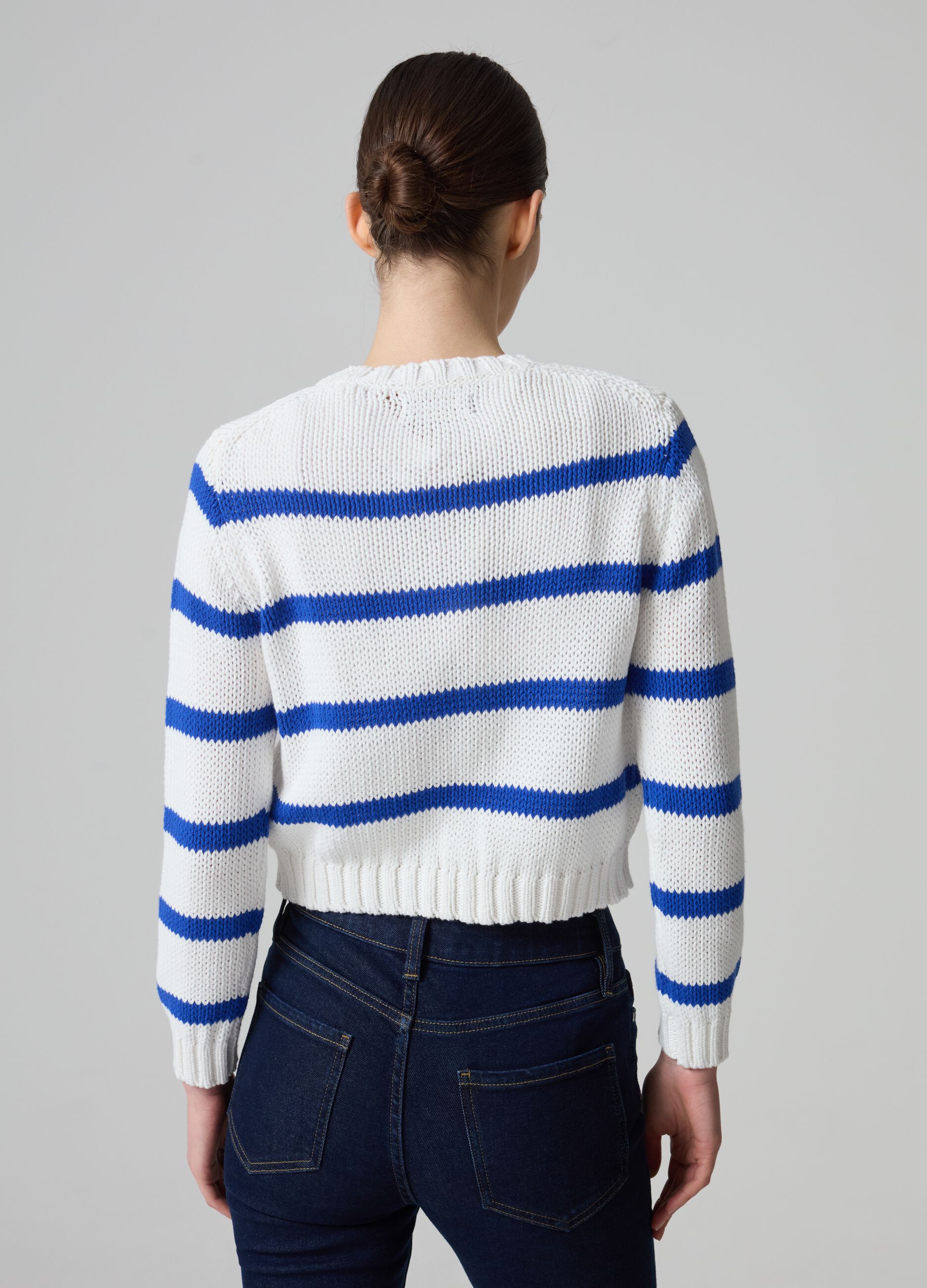 Pullover cropped in cotone a righe