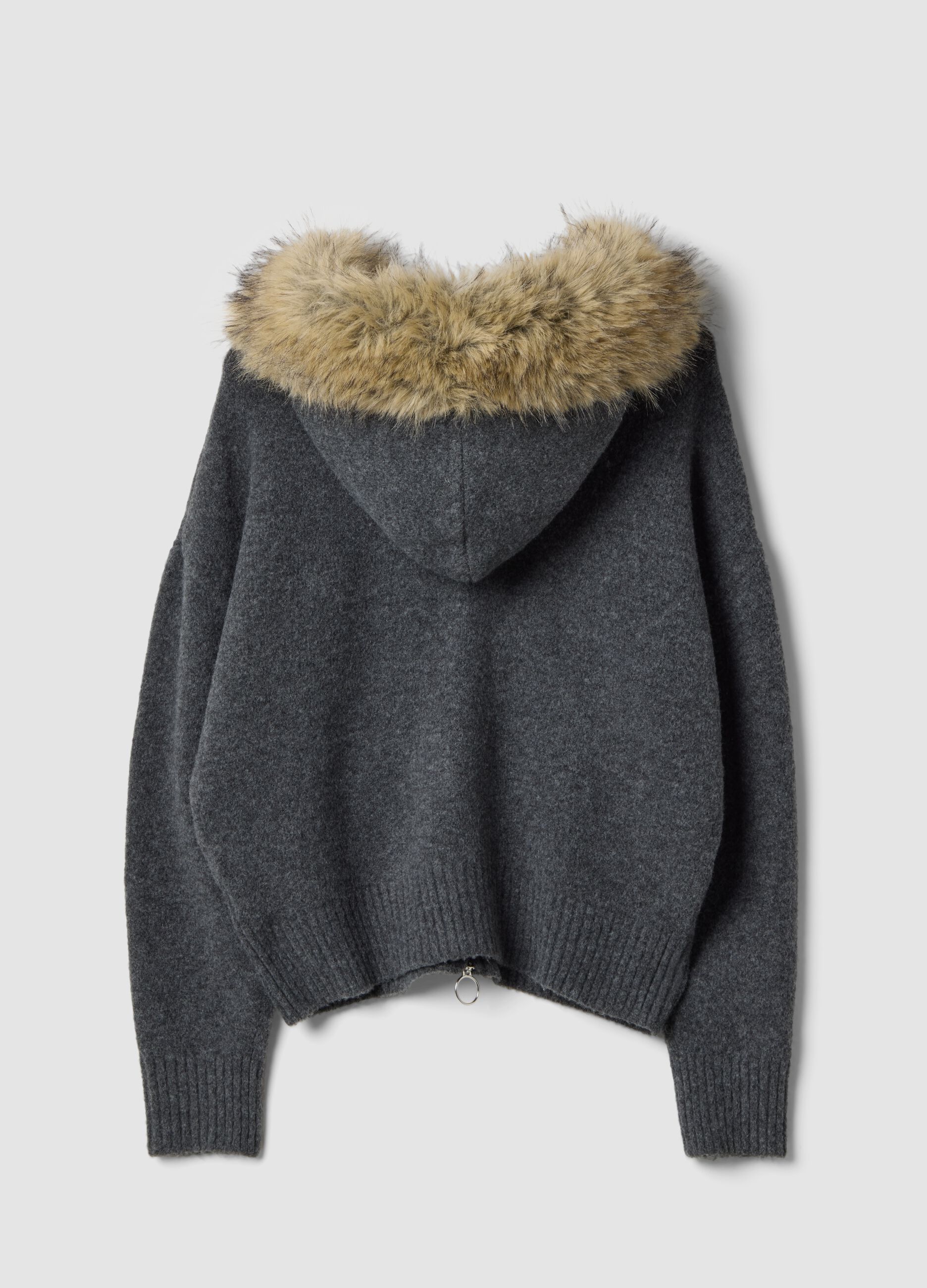 Cardigan grigio in lana elasticizzata con colletto a contrasto