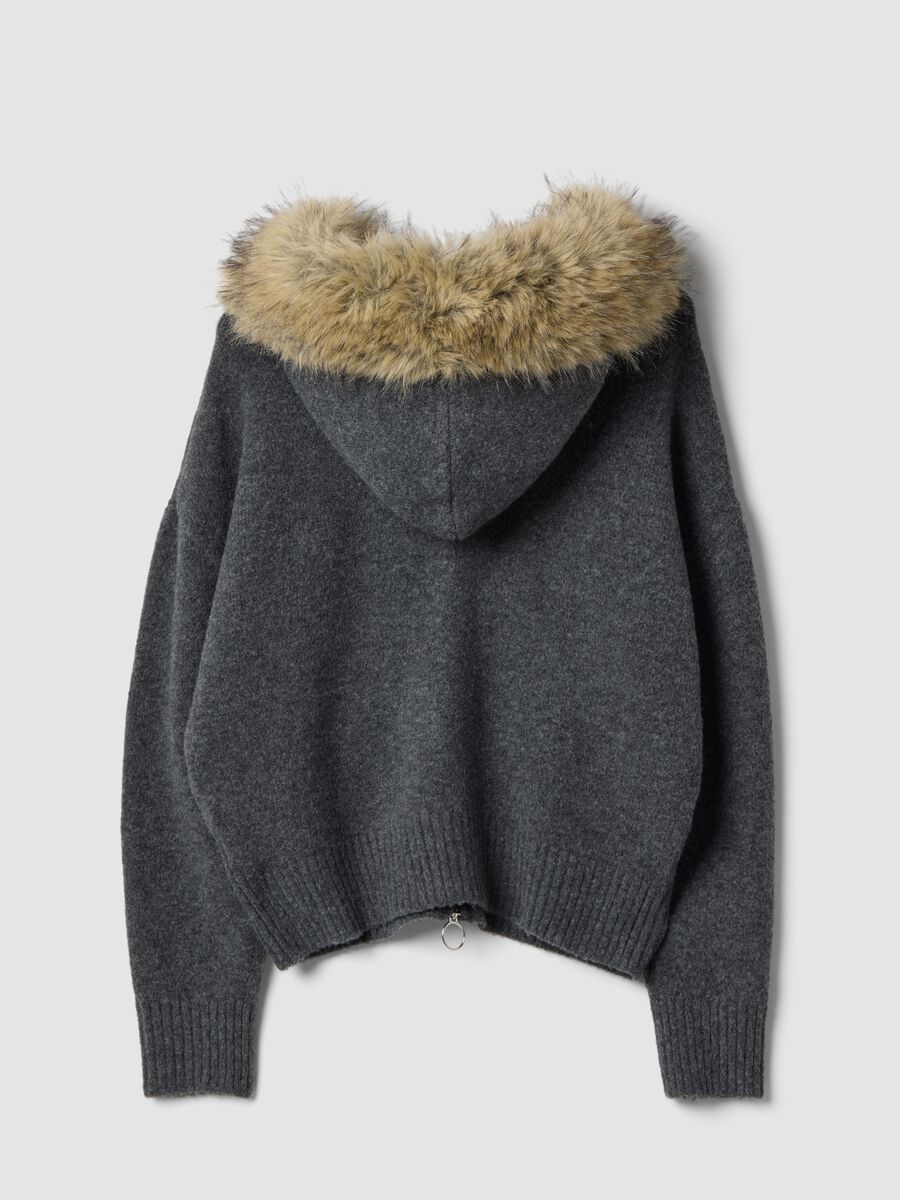 Grey stretch wool cardigan with contrasting collar_2