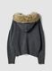 Cardigan grigio in lana elasticizzata con colletto a contrasto_2