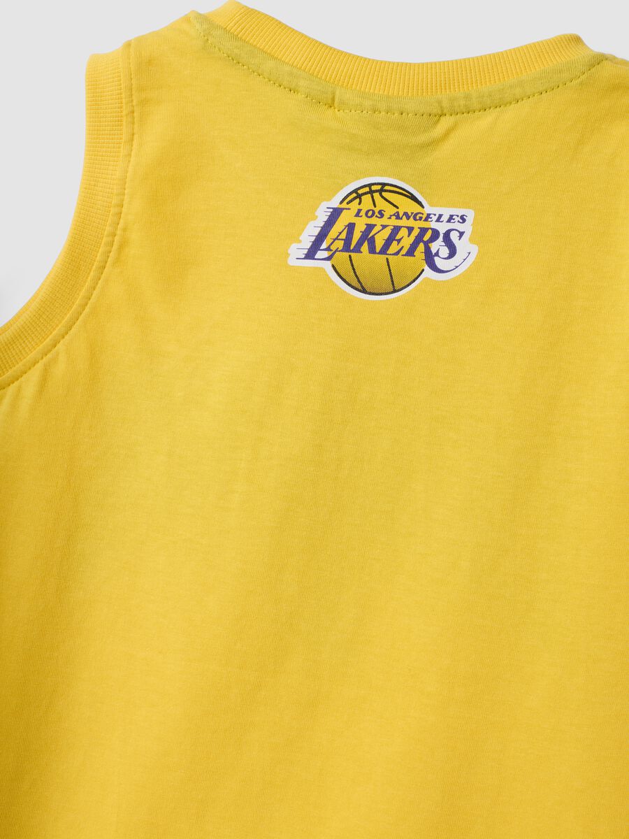 Canotta gialla in puro cotone con stampa sportiva Over fit_3