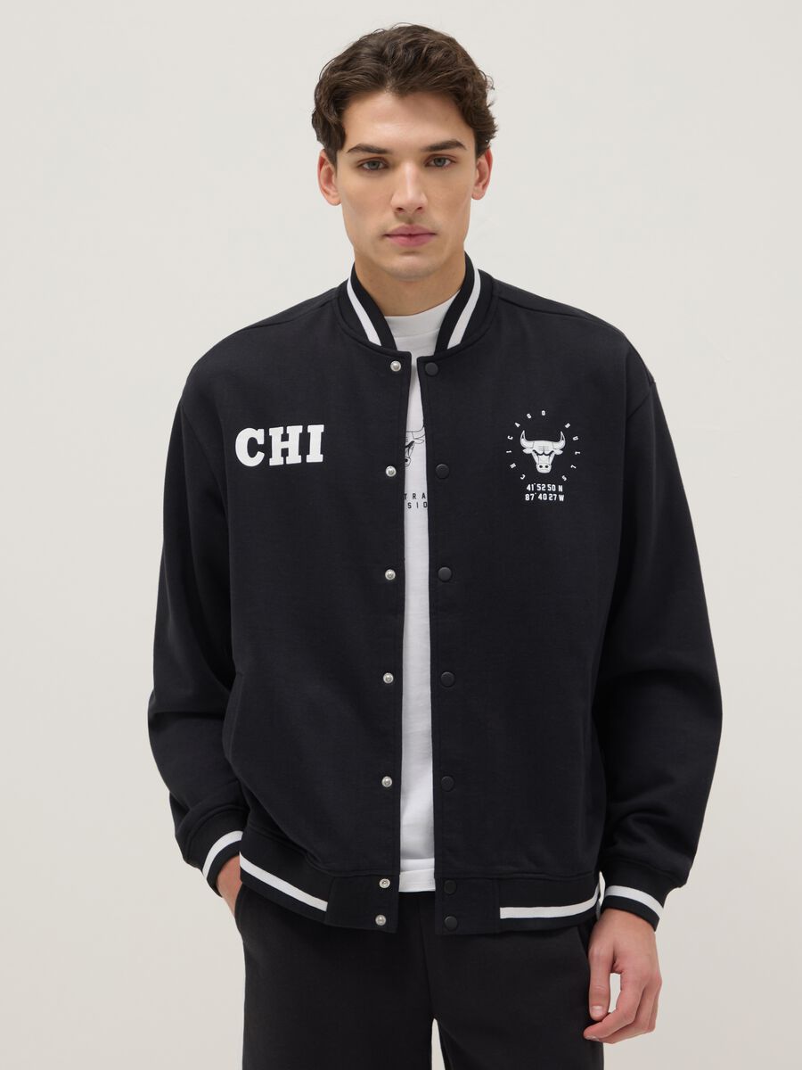 Black cotton-blend jacket regular fit with Chicago Bulls logo_0