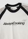 White pure cotton crew-neck T-shirt with &ldquo;Always Cooking&rdquo; slogan_5
