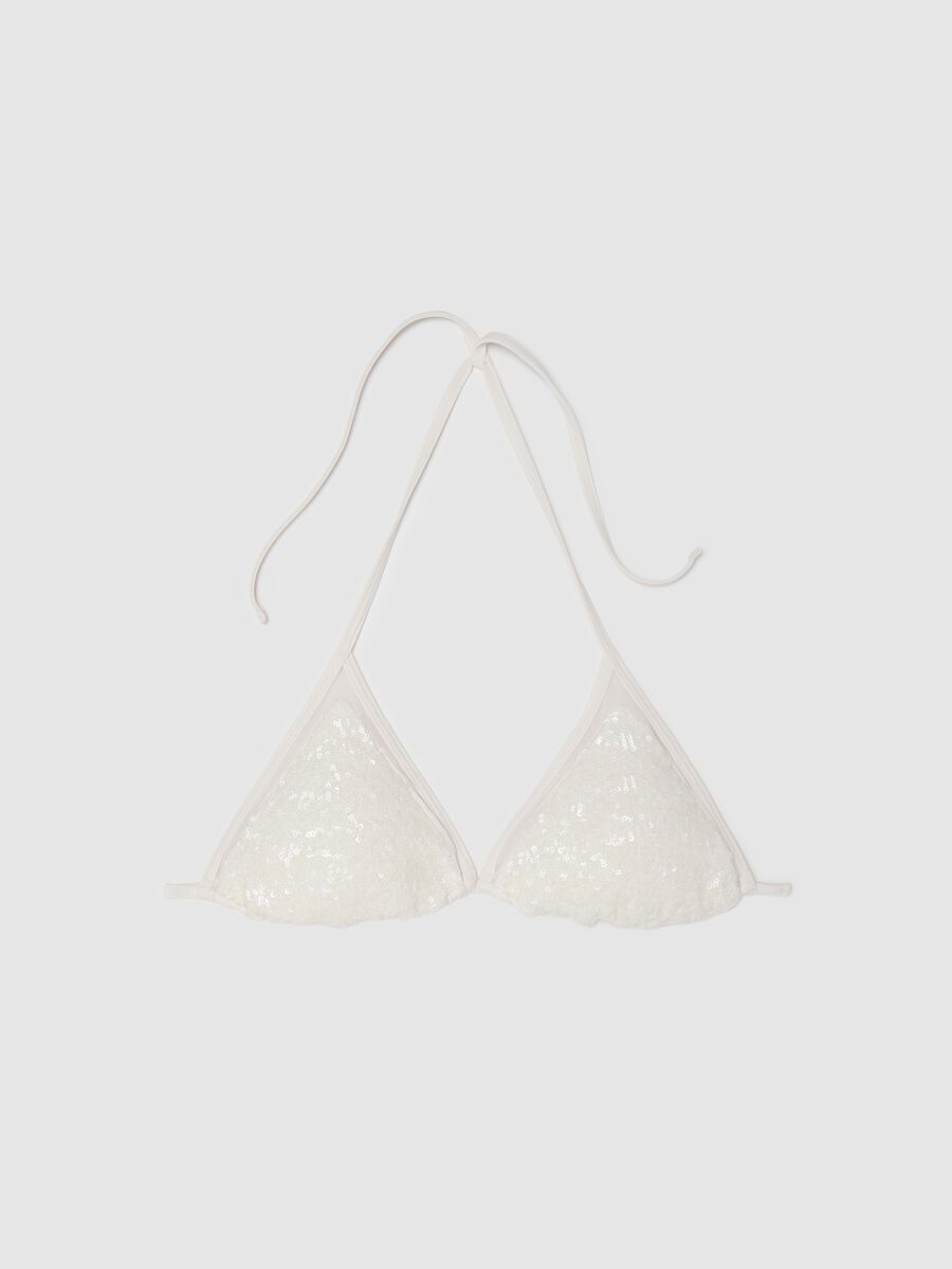 Women’s bikini top in white stretch fabric with sequins_0