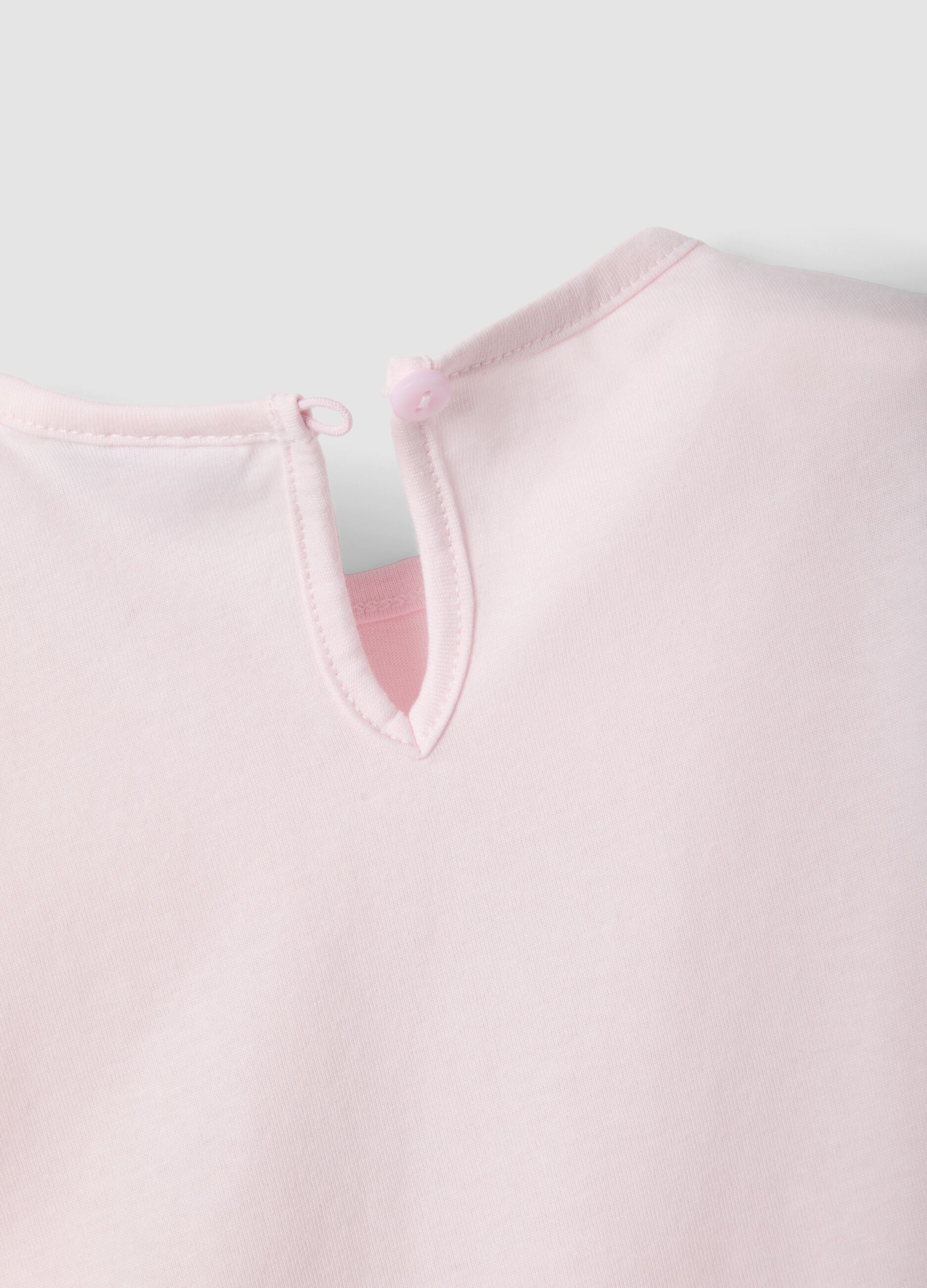 Pink pure organic cotton baby girls&rsquo; T-shirt with print and frill sleeves