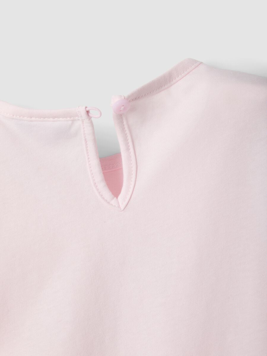 Pink pure organic cotton baby girls&rsquo; T-shirt with print and frill sleeves_3