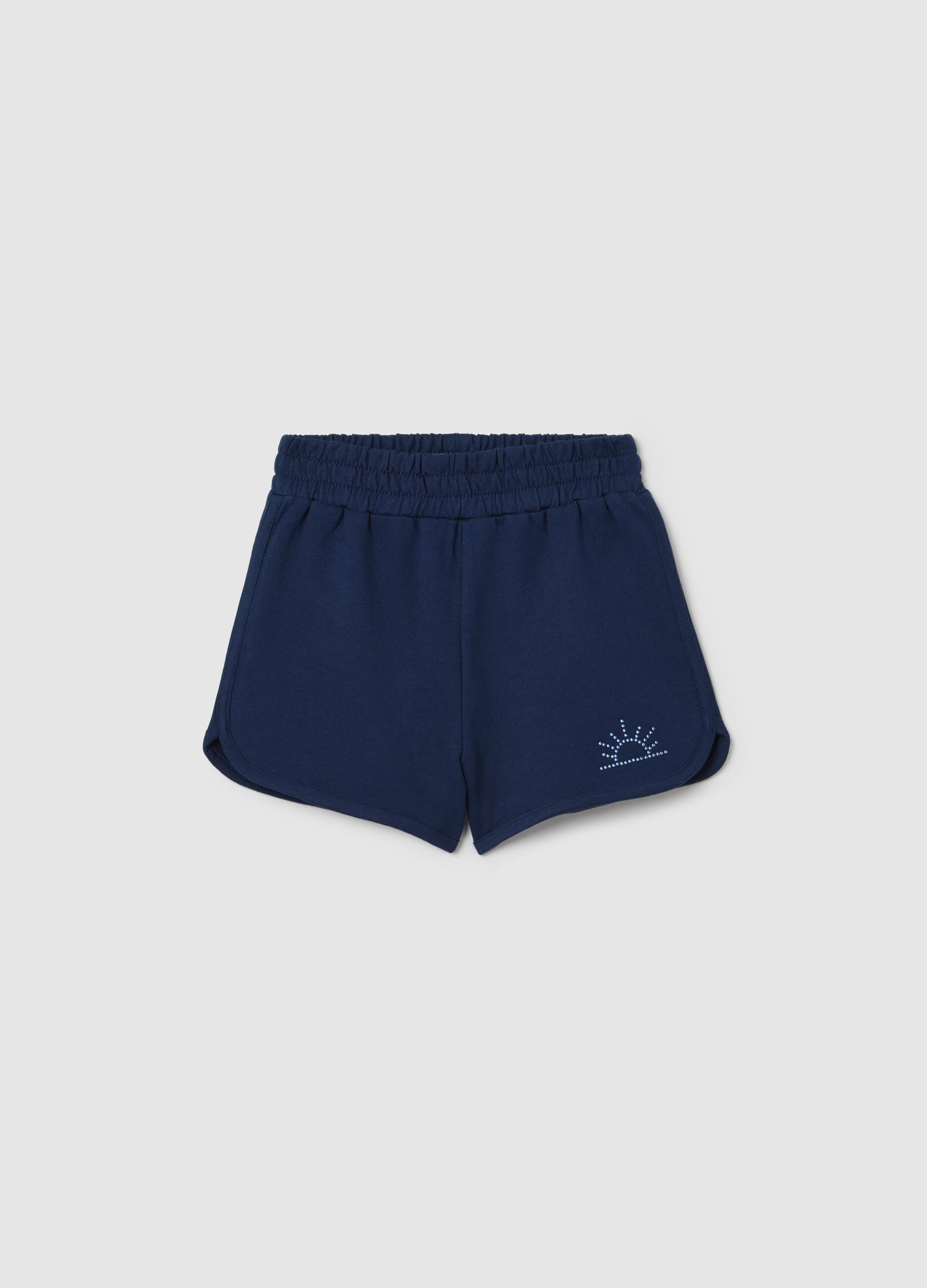 Short da bambina in puro cotone blu regular fit con strass