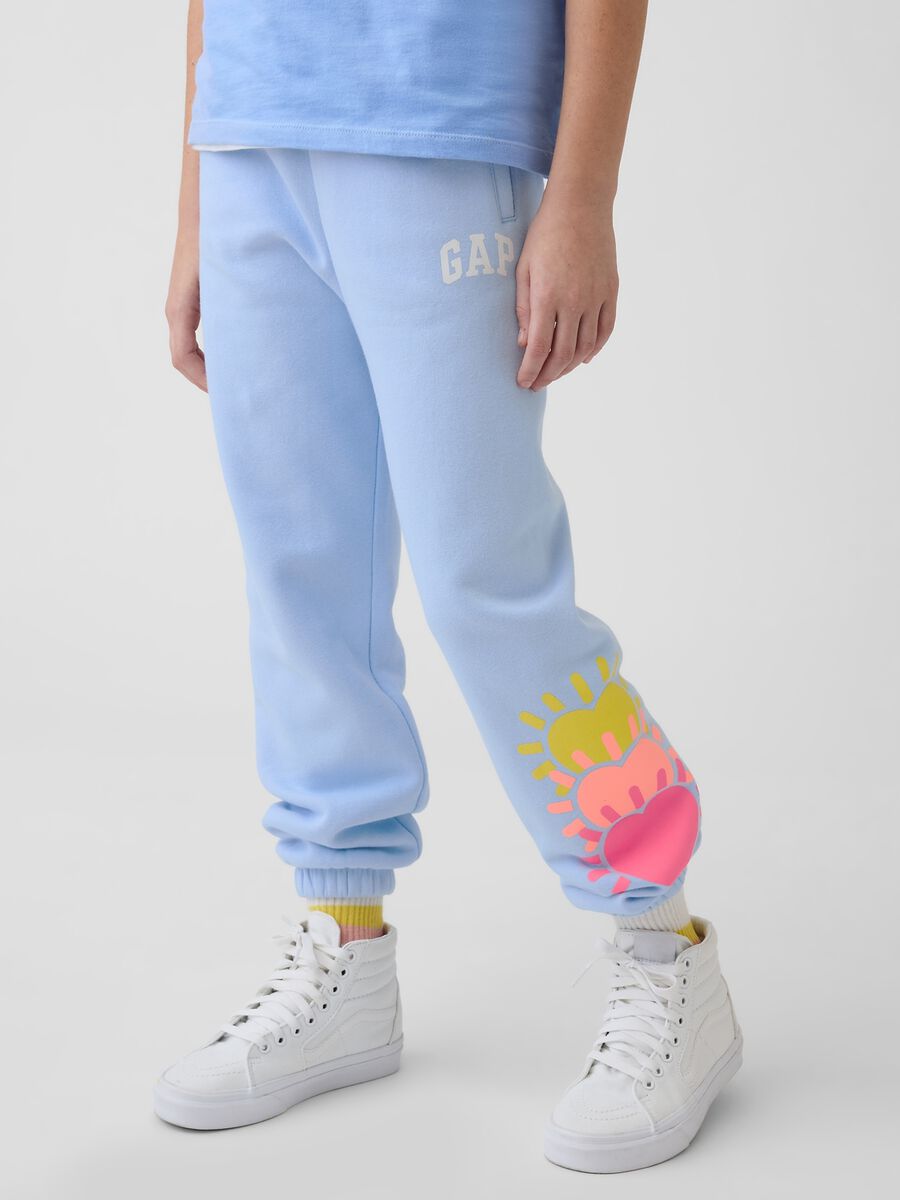 Girls' regular fit blue cotton blend joggers with prints_1