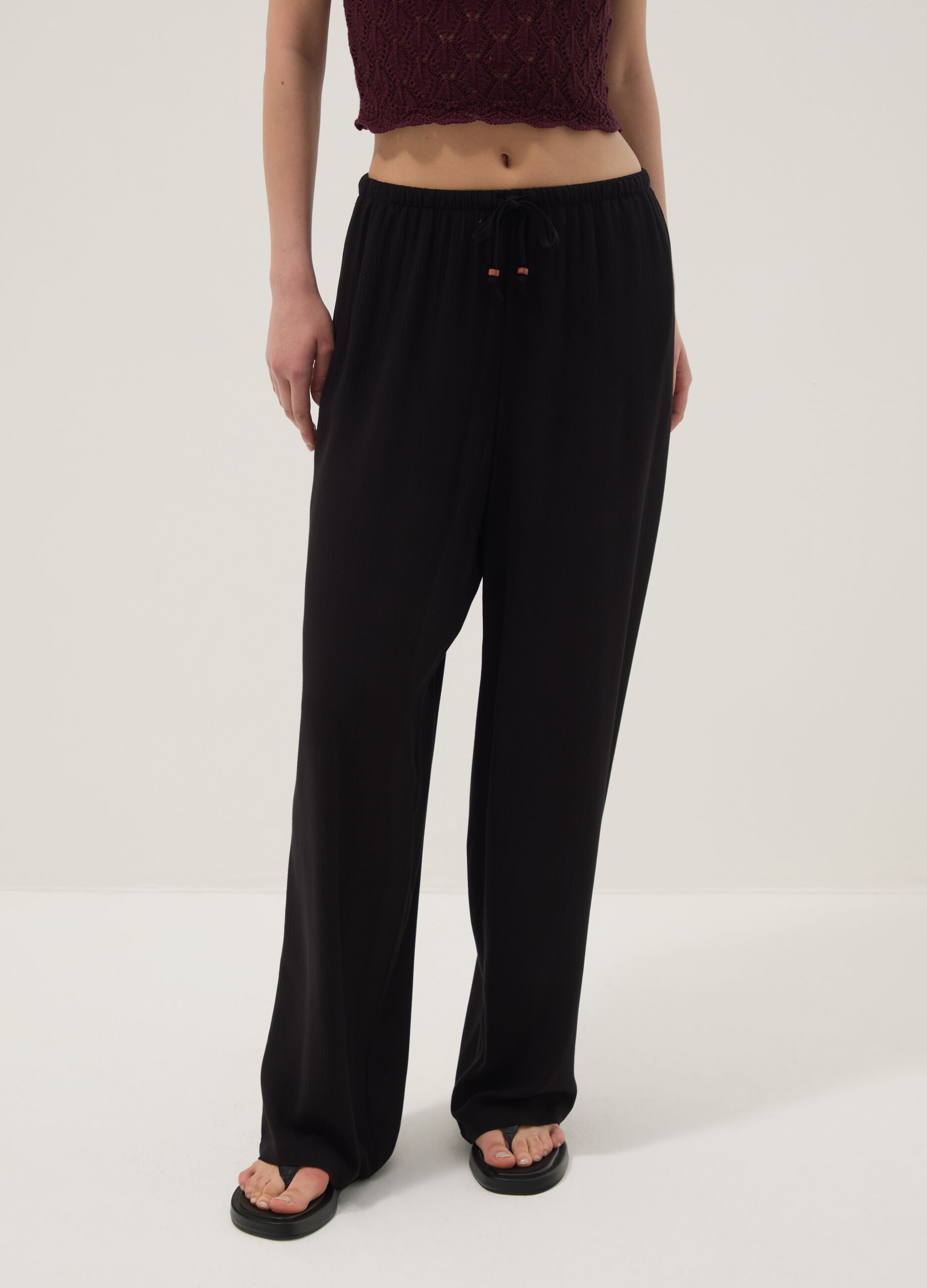 Black palazzo trousers in pure viscose