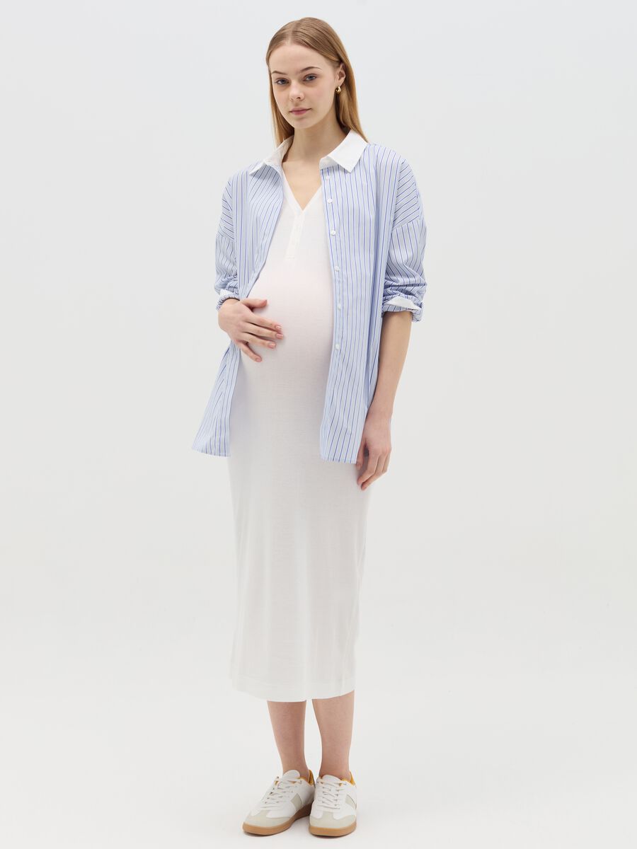 Long sleeveless maternity dress with ribbing_0