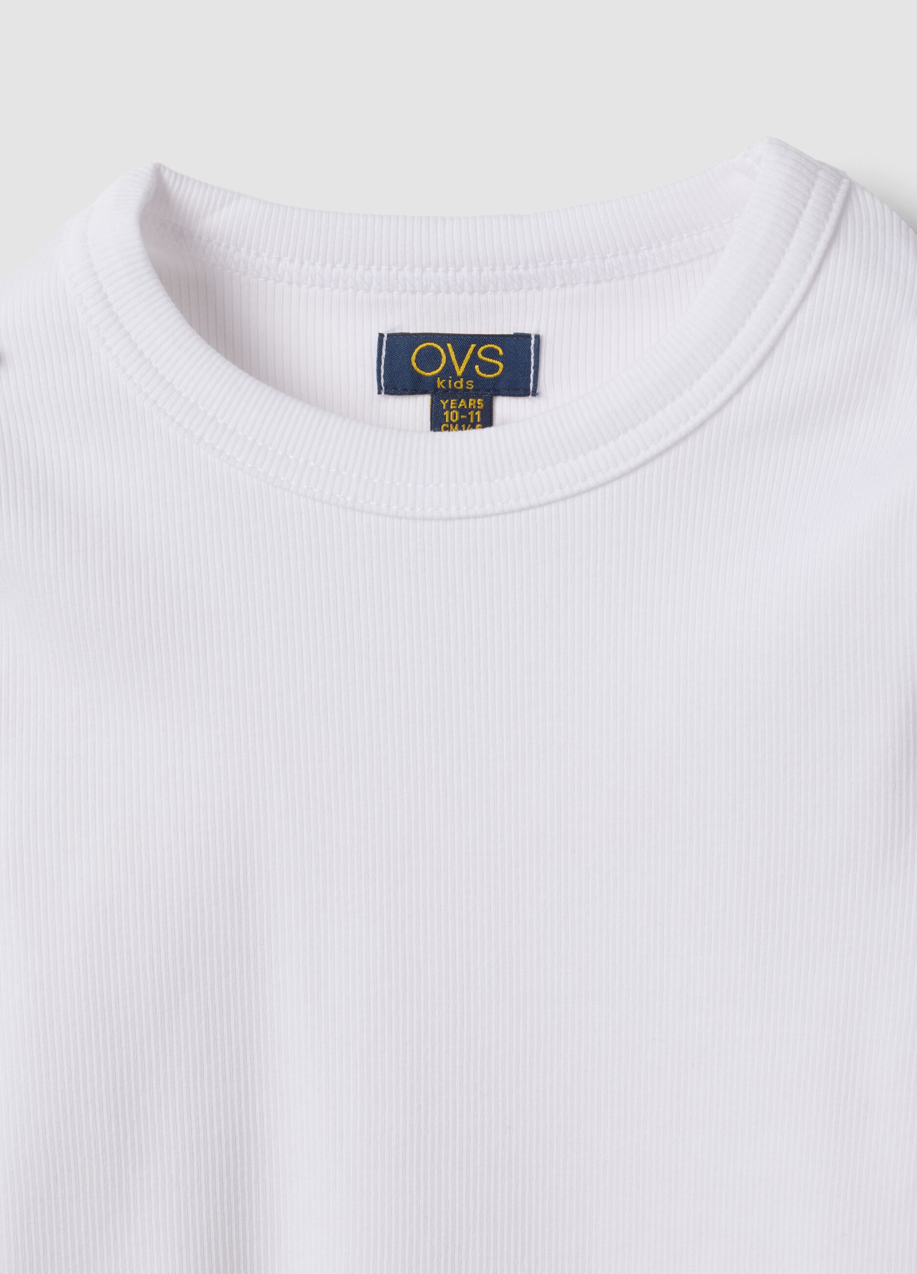 White stretch organic cotton T-shirt with ribbed neck