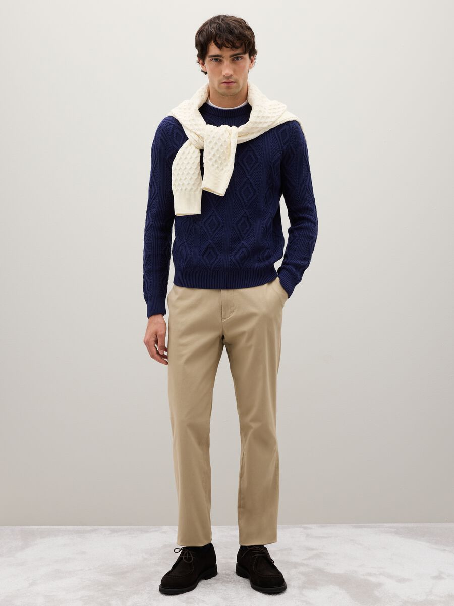 Blue regular fit pure cotton sweater_2