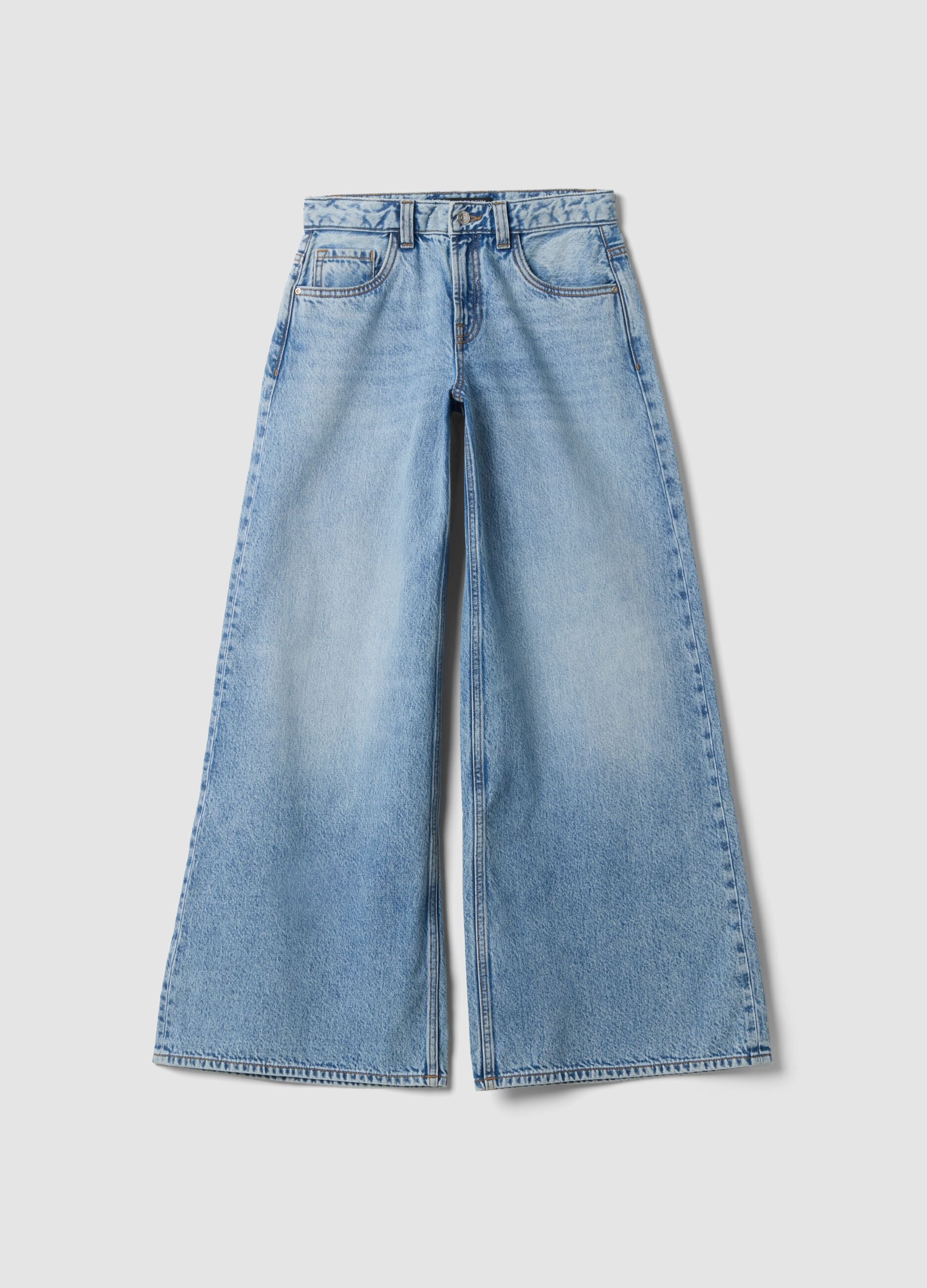 Light blue pure cotton super wide-leg jeans