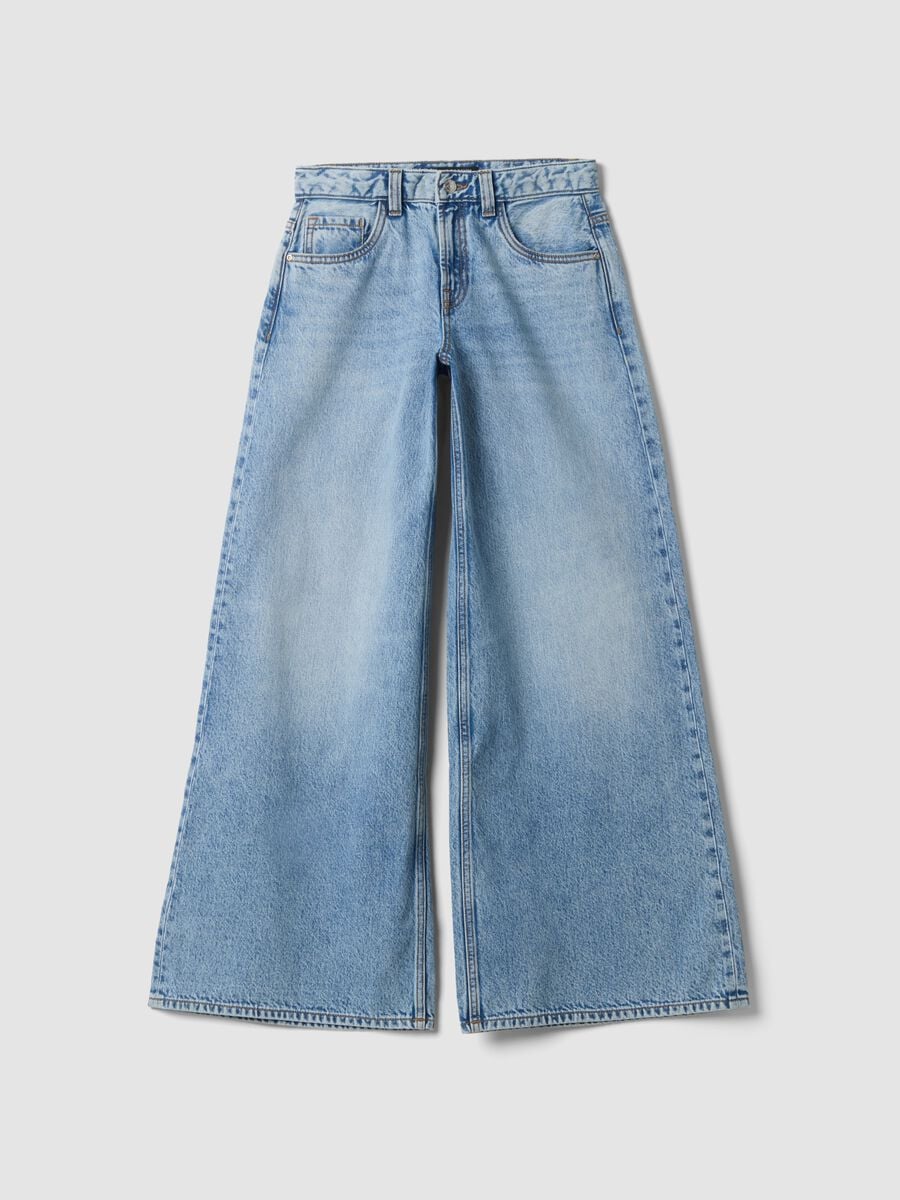 Jeans azzurri in puro cotone super wide leg_4