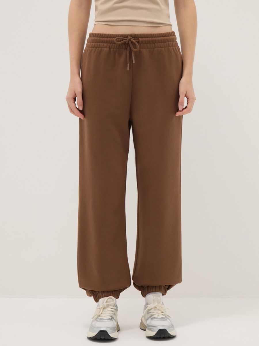 Brown Cotton Blend Regular Fit Jogger Trousers_1