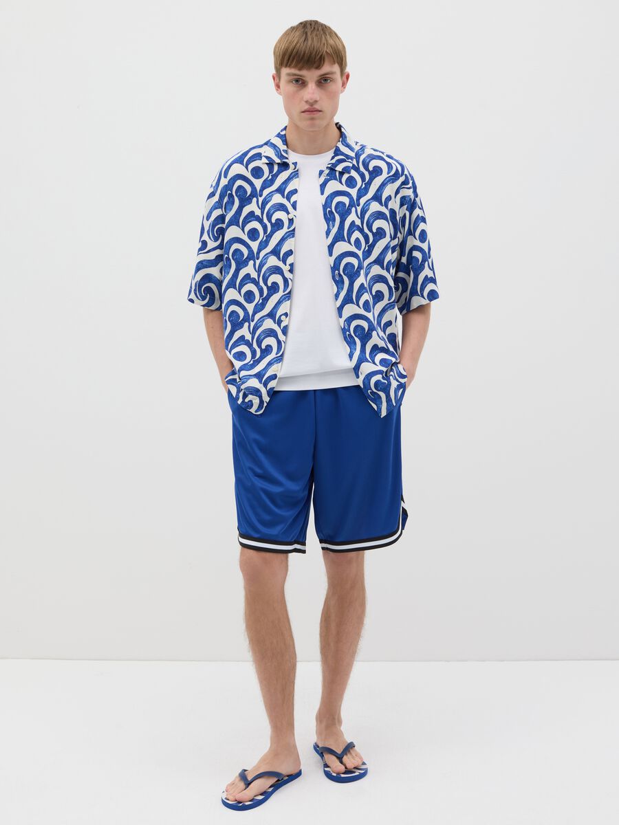 Men's Blue Bermuda Shorts in Mixed Fabric_0