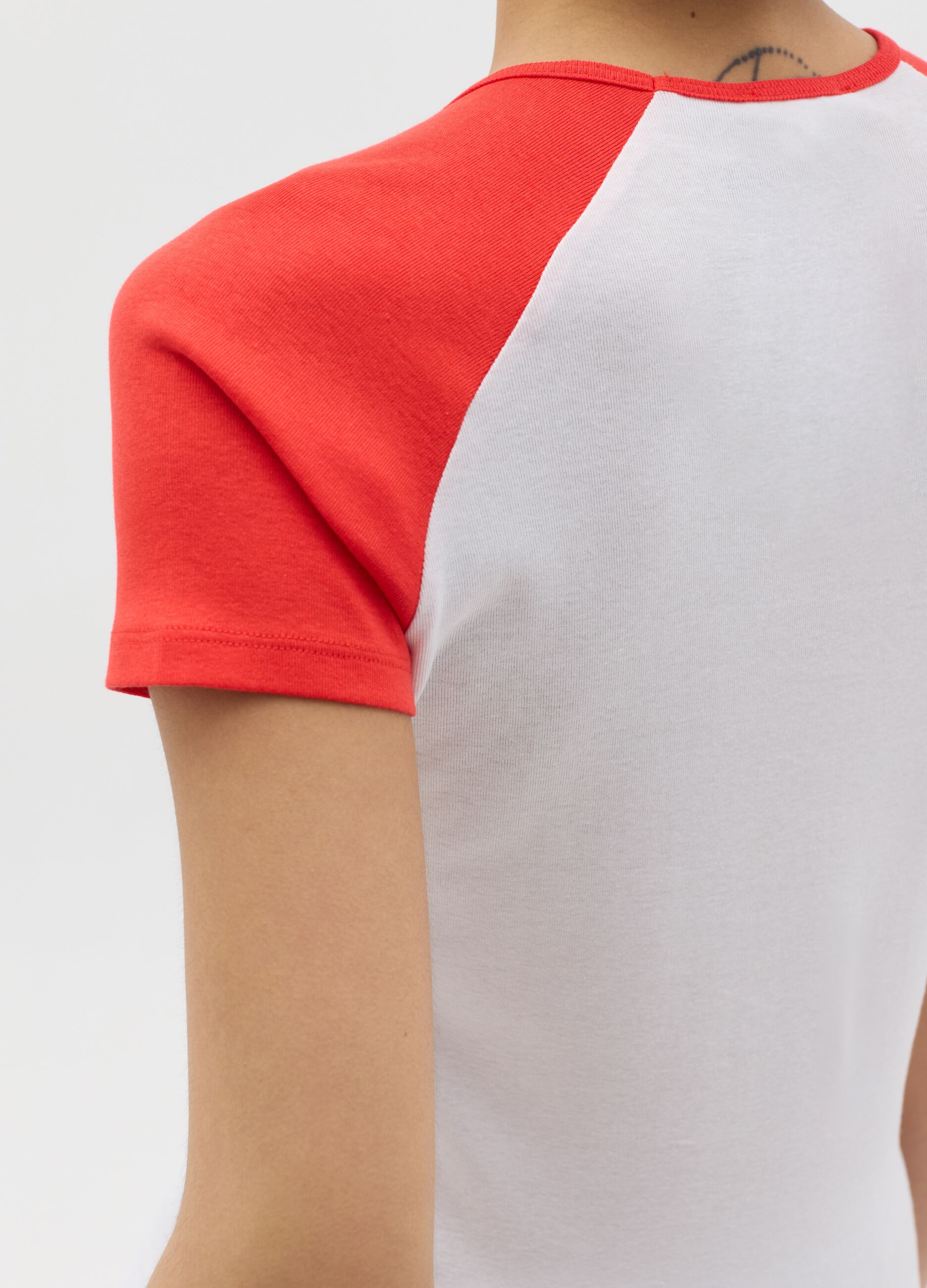 White T-shirt with red raglan sleeves