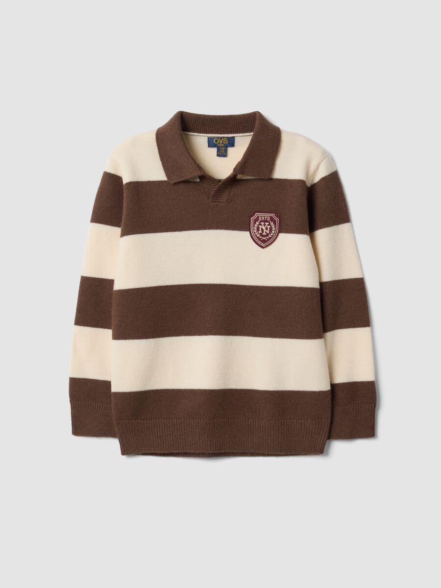 Brown striped polo-collar top_0