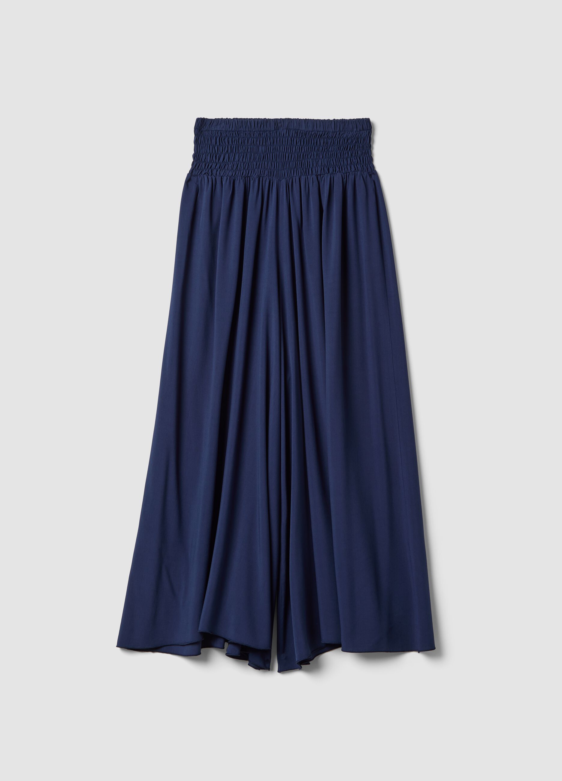 Wide blue pure-viscose trousers with elasticated waist, regular fit