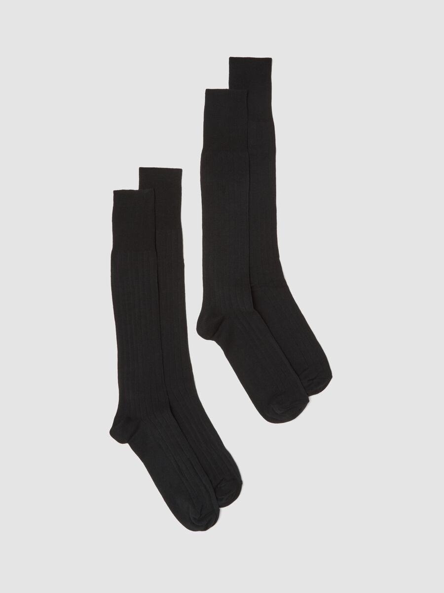 Two-pack of black long socks in stretch cotton_0