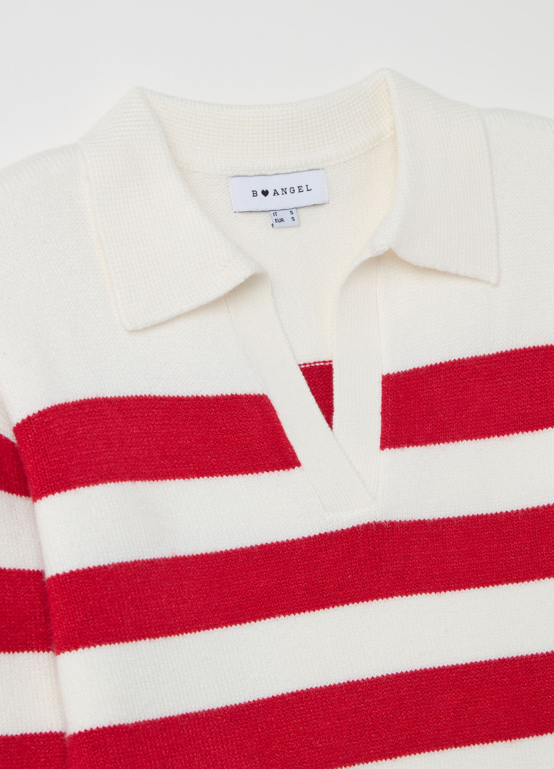 Top with red and white stripes and polo neck