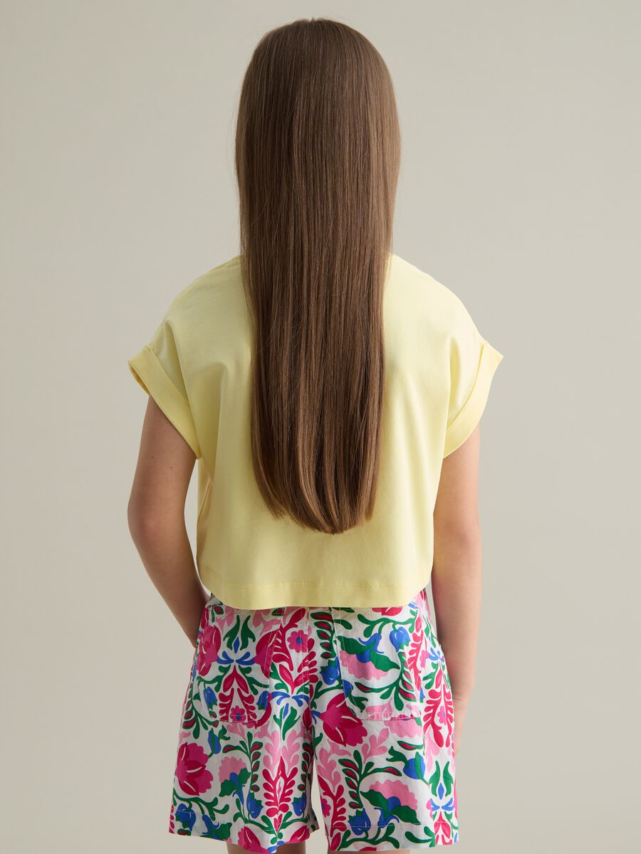 Girls' regular fit yellow cotton T-shirt_1
