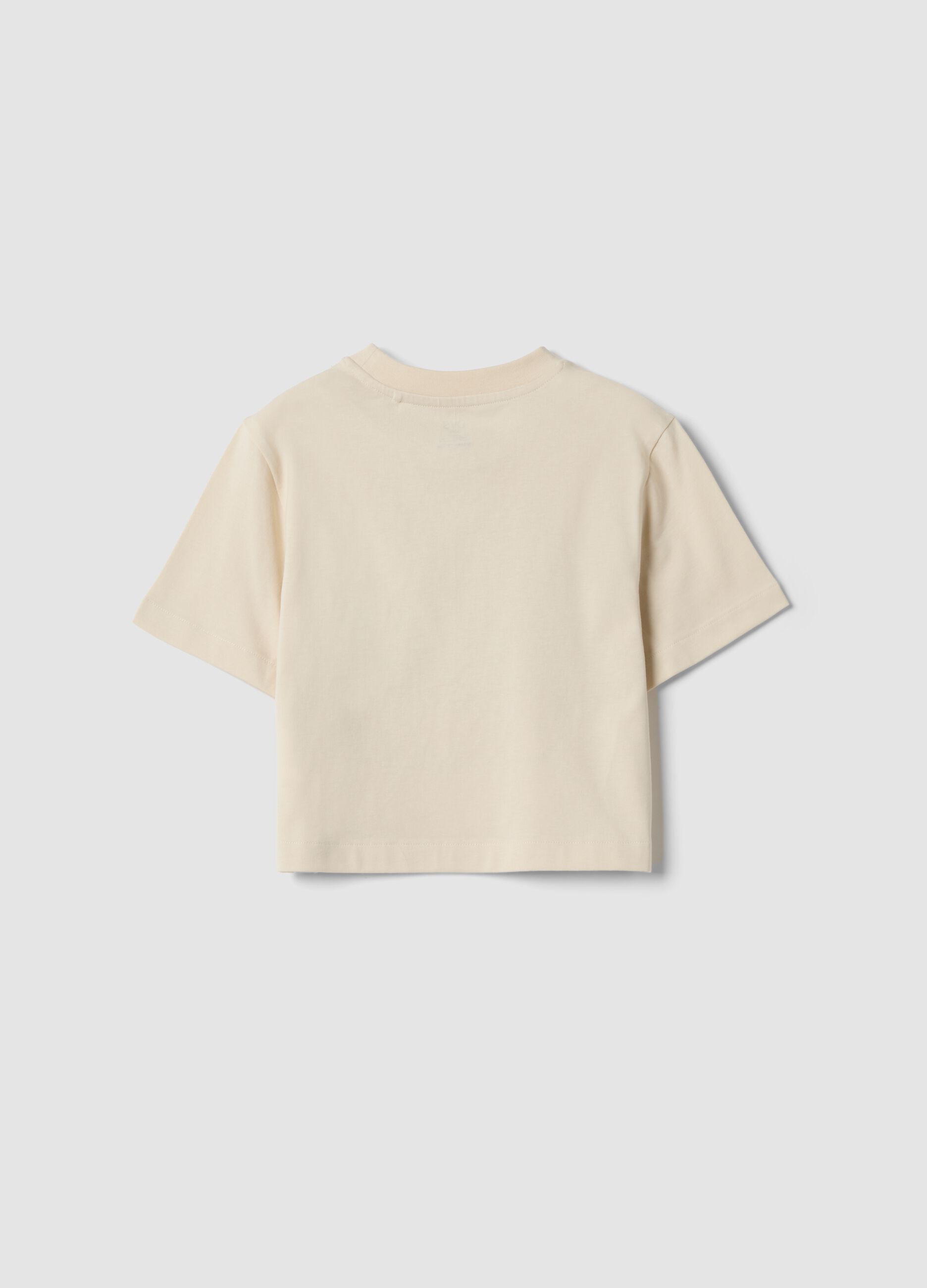 Beige organic cotton short-sleeve T-shirt