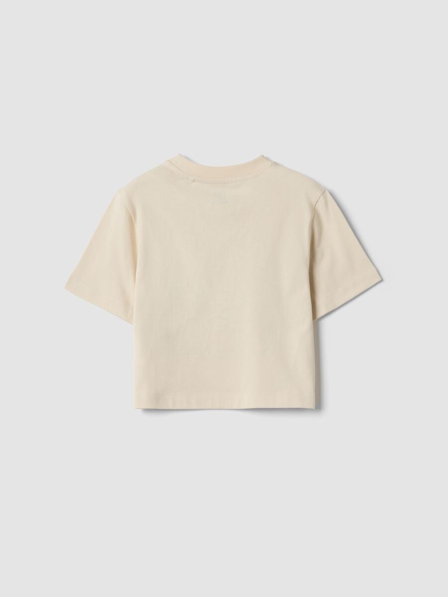 T-shirt beige a maniche corte in cotone organico_1