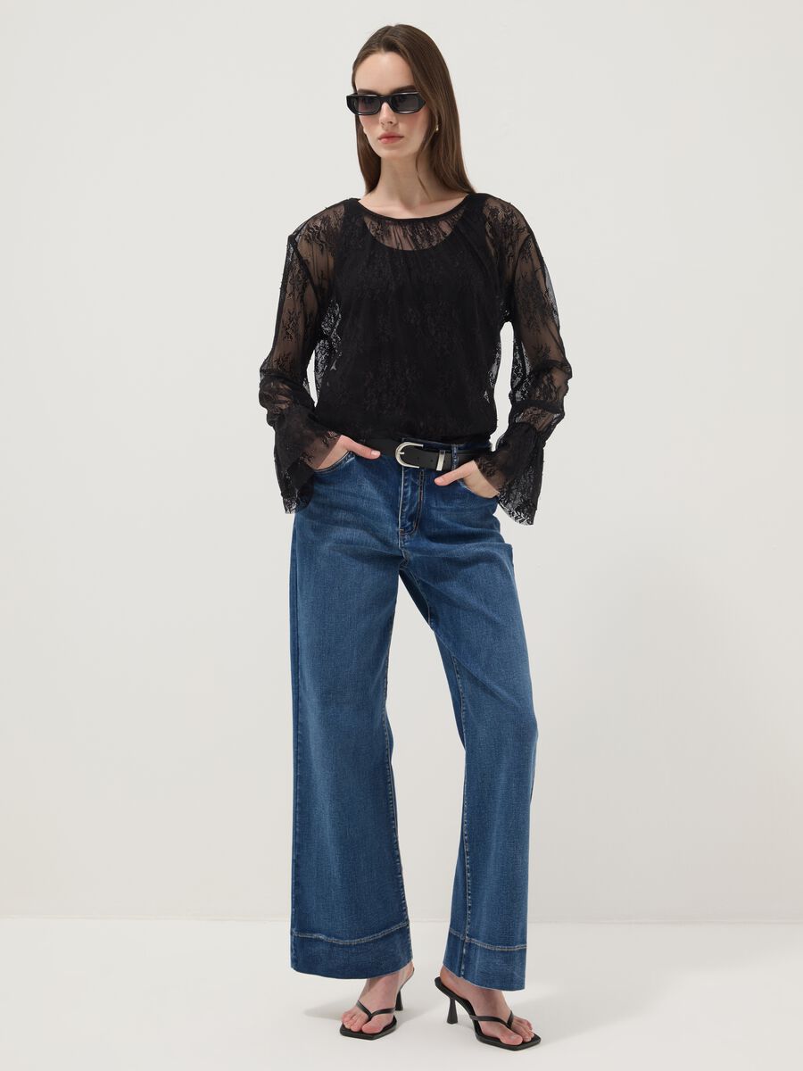 Black stretch blouse with sheer lace, regular fit_2