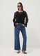 Blusa nera in tessuto elasticizzato con pizzo trasparente regular fit_1
