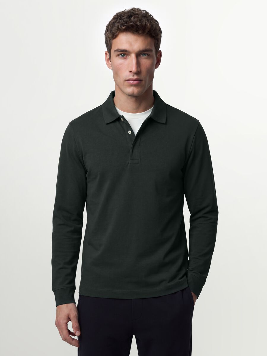 Polo grigia in cotone elasticizzato a maniche lunghe regular fit_0