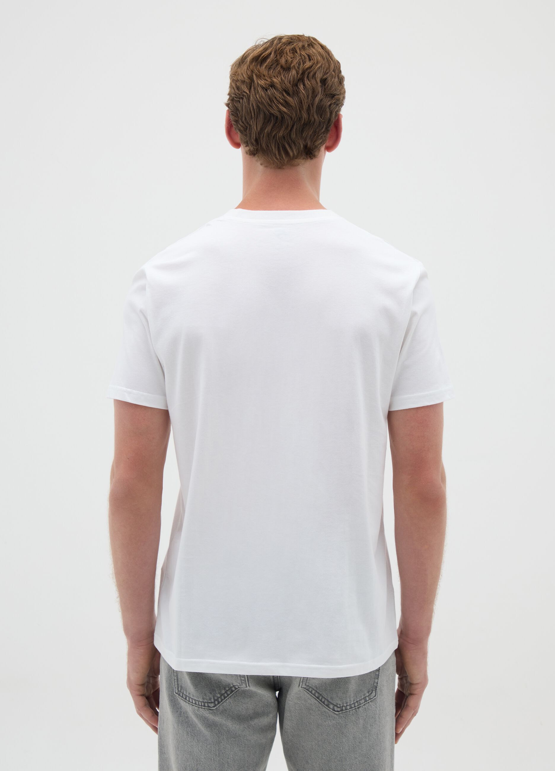 Men's white pure cotton T-shirt with Superman logo